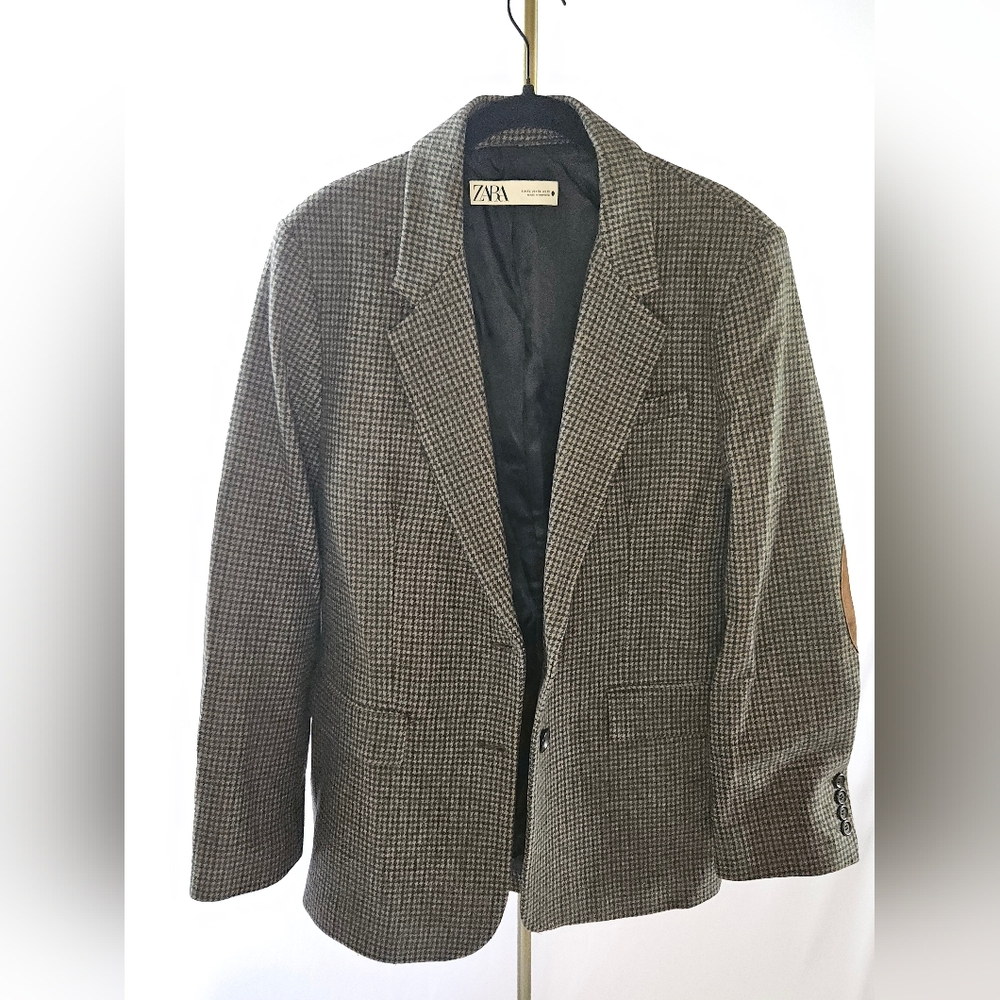 Zara Women’s Wool Blend Checkered Houndstooth Blazer